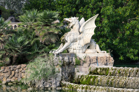 View on fountain in "Citadel Park" in the city of Barcelona in Catalonia, Spainの写真素材