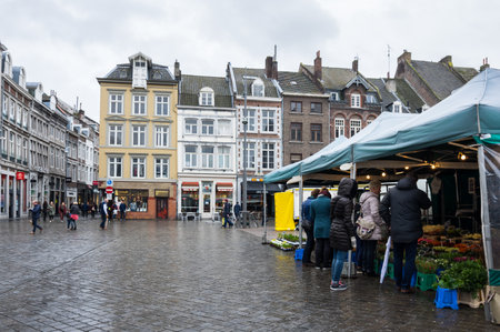 MAASTRICHT, NETHERLANDS - FEBRUARY 20, 2016: Street in the historical center of Maastricht, a city and a municipality in the southeast of the Netherlandsのeditorial素材