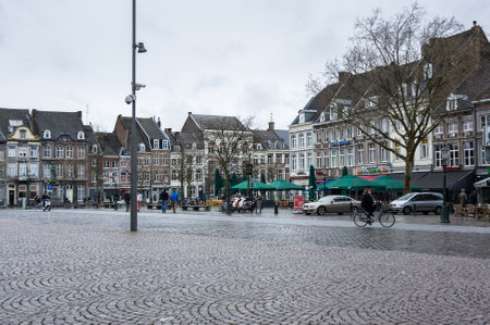 MAASTRICHT, NETHERLANDS - FEBRUARY 20, 2016: Street in the historical center of Maastricht, a city and a municipality in the southeast of the Netherlandsのeditorial素材