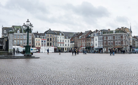 MAASTRICHT, NETHERLANDS - FEBRUARY 20, 2016: Street in the historical center of Maastricht, a city and a municipality in the southeast of the Netherlandsのeditorial素材