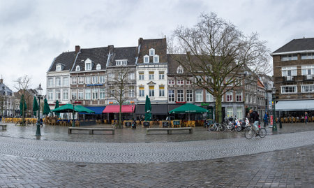 MAASTRICHT, NETHERLANDS - FEBRUARY 20, 2016: Street in the historical center of Maastricht, a city and a municipality in the southeast of the Netherlandsのeditorial素材