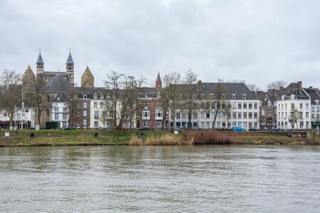 Embankment of the Meuse river in the historical center of Maastricht, a city and a municipality in the southeast of the Netherlandsの写真素材