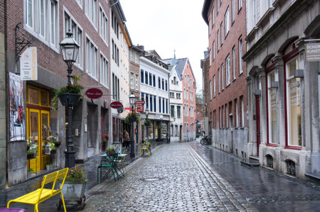 AACHEN, GERMANY - FEBRUARY 20, 2016: Street in the historical center of Aachen, the westernmost city in Germany, located near the borders with Belgium and the Netherlandsのeditorial素材