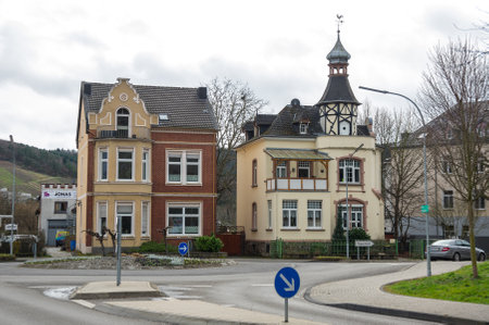 MAYEN, GERMANY - FEBRUARY 21, 2016: Old houses in Mayen, a town in the Mayen-Koblenz District of the Rhineland-Palatinate Federal State of Germanyのeditorial素材