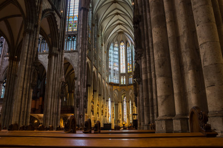 Interior of Cologne Cathedral (officially High Cathedral of Saint Peter), a Roman Catholic cathedral in Cologne, Germanyのeditorial素材