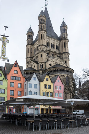 COLOGNE, GERMANY - FEBRUARY 22, 2016: View of embankment in Cologne, the largest city in the German federal State of North Rhine-Westphalia and the fourth-largest city in Germanyのeditorial素材