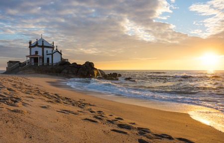 Capela do Senhor da Pedra on sunset, Porto, Portugalの写真素材