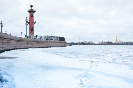View on Vasilyevsky island and the Paul and Peter fortress in the winter, Saint Petersburg, Russiaの写真素材