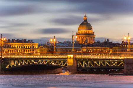 Panoramic view of the historical center of Saint Petersburg on sunset, Russiaの写真素材