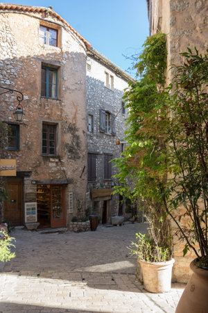 TOURRETTES-SUR-LOUP, FRANCE - APRIL 25, 2016: Street of Tourrettes-sur-Loup, a medieval village in the Alpes-Maritimes department in southeastern Franceのeditorial素材