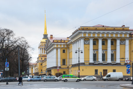 Building of Admiralty in the evening, Saint Petersburg, Russiaのeditorial素材