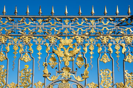 The gate of Catherine Palace, a Rococo palace located in the town of Tsarskoye Selo (Pushkin),  Saint- Petersburg, Russiaのeditorial素材