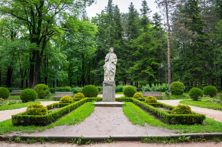 Sculpture to famous russian poet Pushkin in the Spa Park in Kislovodsk, Russiaの写真素材