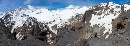 Panoramic view of the Caucasus mountains in Kabardino-Balkaria, Russiaの写真素材