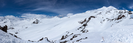Panoramic view of Elbrus and the Caucasus mountains in Kabardino-Balkaria, Russiaの写真素材