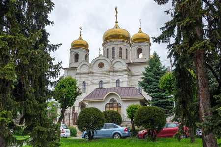 PYATIGORSK, RUSSIA - MAY 19, 2016: Cathedral of Christ the Savior (Spassky Cathedral) in Pyatigorsk at cloudy day, Northern Caucasus, Stavropol Region, Russiaのeditorial素材