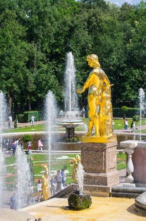 SAINT- PETERSBURG, RUSSIA - JULY 11, 2016: Fountains of the Grand Cascade, Saint-Petersburg, Russia. The park ensemble of Peterhof belongs to the world heritage of UNESCOのeditorial素材