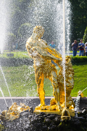 SAINT- PETERSBURG, RUSSIA - JULY 11, 2016: Samson fountain of the Grand Cascade in the Lower Garden of Peterhof, Saint-Petersburg, Russiaのeditorial素材