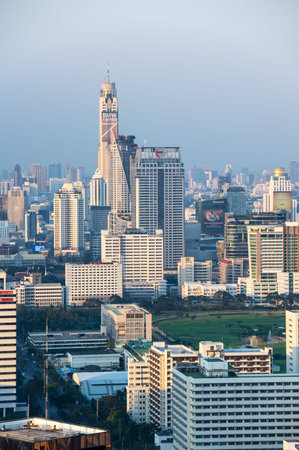 BANGKOK, THAILAND - JANUARY 20, 2017: Top view of skyscrapers in Bangkok from the roof of the bar...