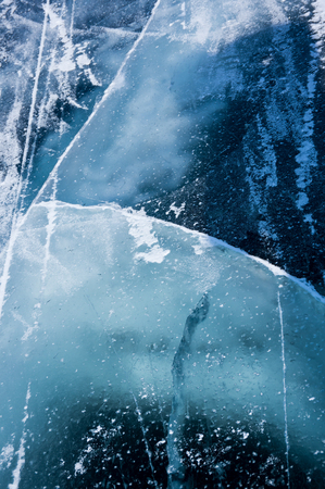 Ice of Lake Baikal, the deepest and largest freshwater lake by volume in the world, located in southern Siberia, Russiaの写真素材