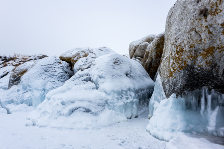 View of Lake Baikal in winter, the deepest and largest freshwater lake by volume in the world, located in southern Siberia, Russiaの写真素材