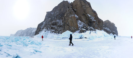 View of Lake Baikal in winter, the deepest and largest freshwater lake by volume in the world,...
