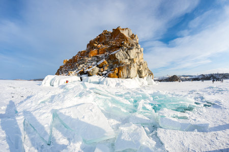 Cape Burkhan (Shaman Rock) on Olkhon Island at Baikal Lake, Siberia, Russiaのeditorial素材