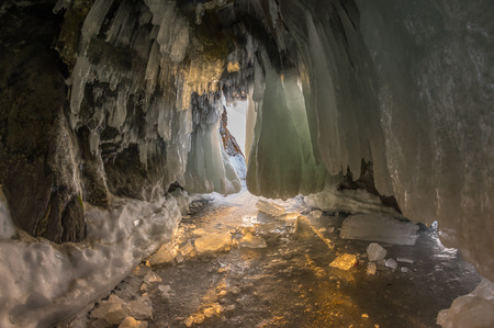 Ice cave on Olkhon Island at Baikal Lake, Siberia, Russiaの写真素材