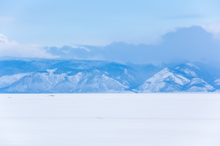 View of Lake Baikal in winter, the deepest and largest freshwater lake by volume in the world, located in southern Siberia, Russiaの写真素材