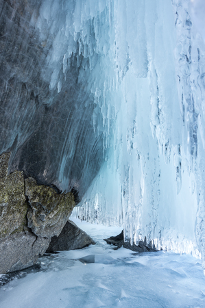Ice cave on island at Baikal Lake, Siberia, Russiaの写真素材