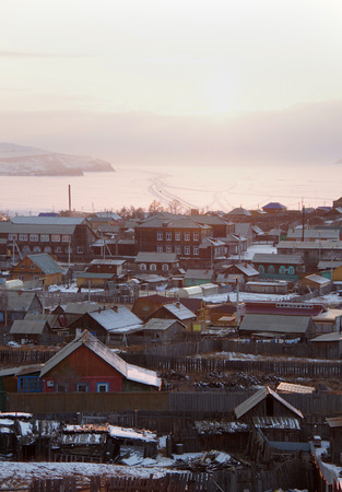 The village Khuzhir in winter, Olkhon island, Lake Baikal, Siberia, Russiaの写真素材