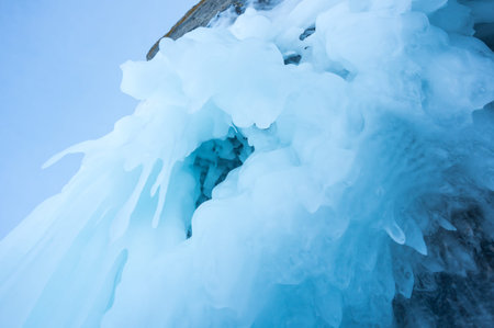 View of icicles on Lake Baikal, Siberia, Russia