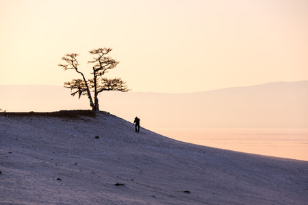 The coast of Olkhon Island on  Lake Baikal in winter, Siberia, Russiaの写真素材