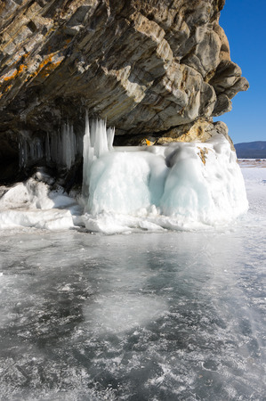 The coast of Olkhon Island on Lake Baikal in winter, Siberia, Russiaの写真素材
