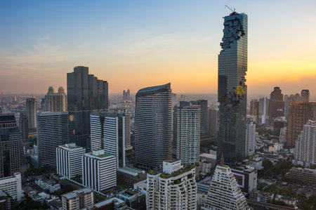 BANGKOK, THAILAND - JANUARY 20, 2017: View of MahaNakhon (the tallest building in Thailand), a mixed-use skyscraper in the Silom/Sathon central business district of Bangkok, Thailandのeditorial素材