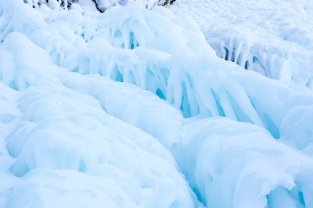 View of icicles on Lake Baikal, Siberia, Russiaの写真素材