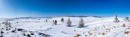 Panoramic view of Tazheran steppe in Irkutsk region, Siberia, Russiaの写真素材