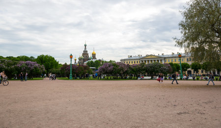 SAINT- PETERSBURG, RUSSIA - JUNE 11, 2017: The Field of Mars or Marsovo Polye is a large park named after Mars, the Roman god of war, situated in the center of Saint-Petersburg, Russiaのeditorial素材