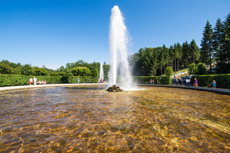 SAINT- PETERSBURG, RUSSIA - JULY 10, 2017: The fountain  in the garden of Lower Park in Peterhof, Saint Petersburg, Russiaのeditorial素材