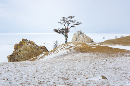 The coast of Olkhon Island at Baikal Lake, Siberia, Russiaの写真素材