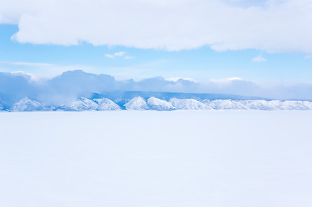 View of Lake Baikal in winter, the deepest and largest freshwater lake by volume in the world, located in southern Siberia, Russiaの写真素材