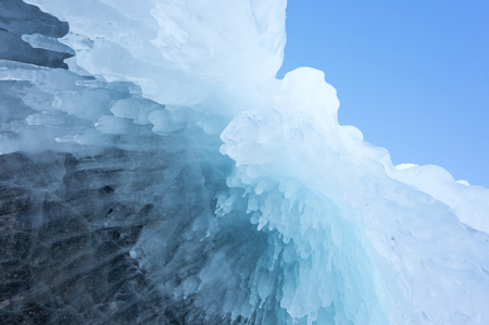 View of icicles on Lake Baikal, Siberia, Russiaの写真素材