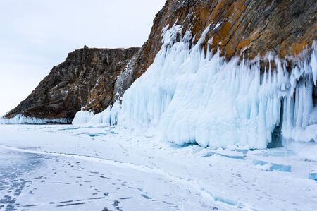 View of Lake Baikal in winter, the deepest and largest freshwater lake by volume in the world, located in southern Siberia, Russiaの写真素材