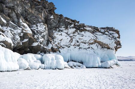 View of Lake Baikal in winter, the deepest and largest freshwater lake by volume in the world, located in southern Siberia, Russiaの写真素材