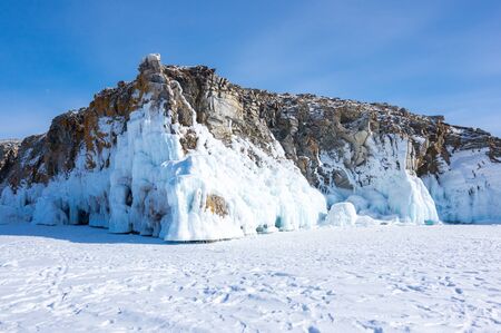 The coast of Lake Baikal in winter, Siberia, Russiaの写真素材