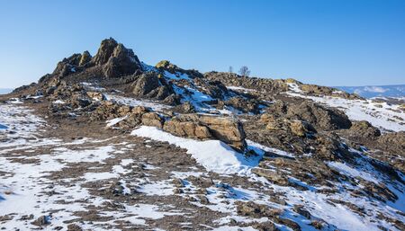 Panoramic view of Olkhon Island at Baikal Lake, Siberia, Russiaの写真素材