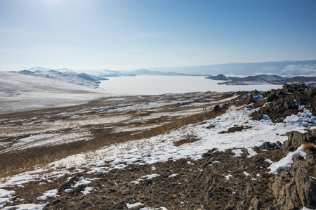 Panoramic view of Olkhon Island at Baikal Lake, Siberia, Russia