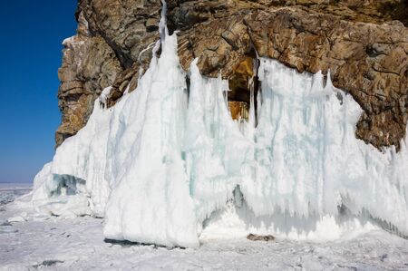 The coast of Olkhon Island on Lake Baikal in winter, Siberia, Russiaの写真素材