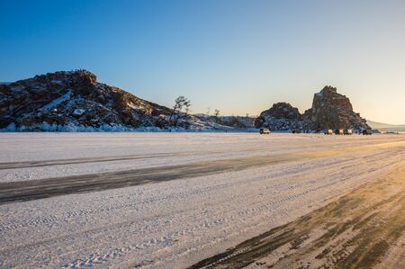 Cape Burkhan (Shaman Rock) on Olkhon Island at Baikal Lake, Siberia, Russiaの写真素材