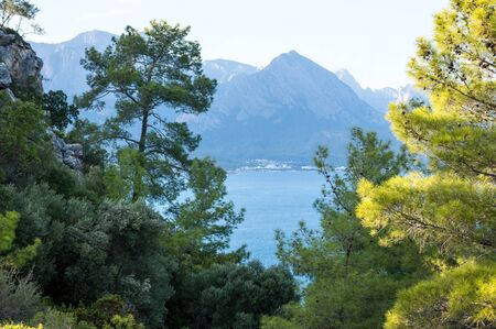 Veiw of mountains in Kemer, seaside resort and district of Antalya Province on the Mediterranean coast of Turkeyの写真素材